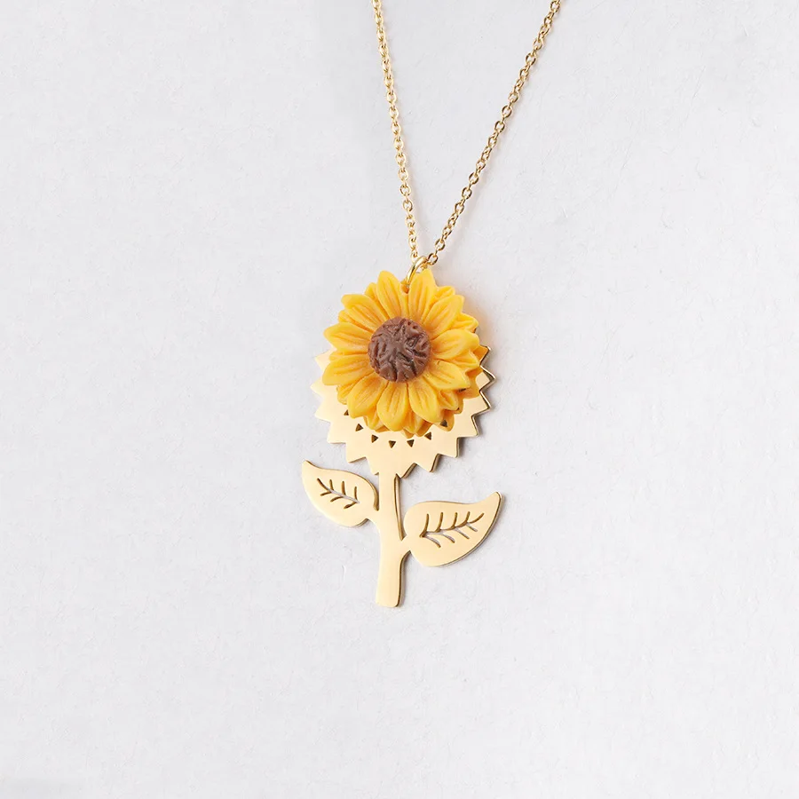 

Hobbyworker Wholesale Sunflower Titanium Steel Necklace for Fine Jewelry Gifts N0206