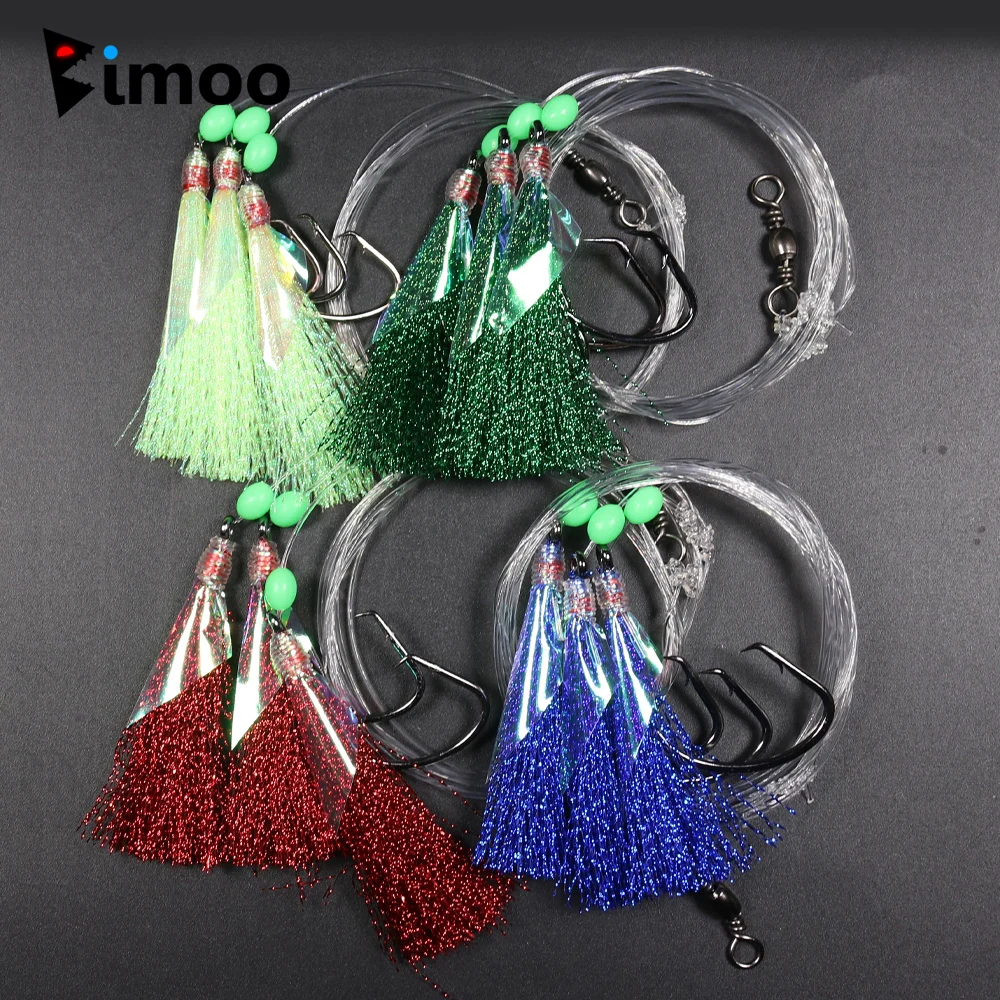 Bimoo 10/50/100packs Seawater Fishing Sabiki Rigs 2/3 Hooks Big Flasher Rig Fish Skin Sabiki Snapper Snatcher Sea Fishing Lure