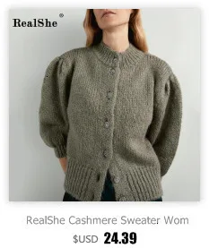 RealShe, вязаный женский свитер, длинный рукав, ассиметричный свитер, Женский пуловер, Зимние Повседневные свитера для девушек