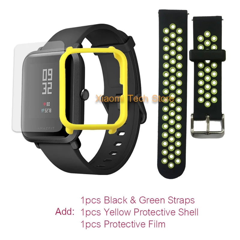 Смарт часы Xiaomi Amazfit Bip Huami GPS Умные часы [ Русский язык ] со склада России, Официальная гарантия 1 год - Цвет: -Green Yellow film-