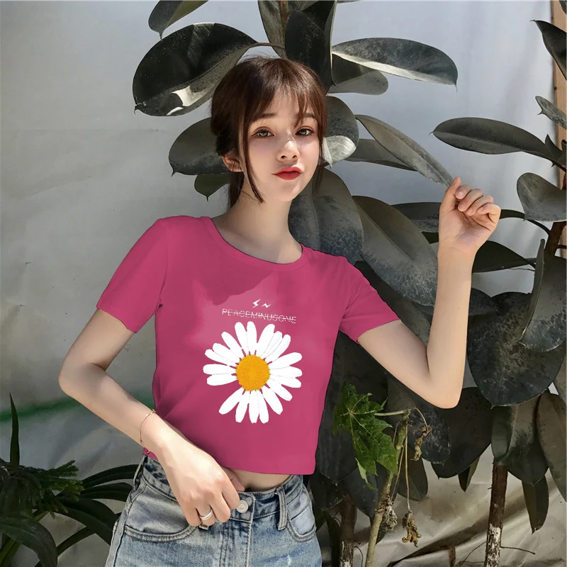 

2021 New Summer Korean Style T-shirt Bear Short High Waist Navel Versatile Ins Fashionable Top Women's White