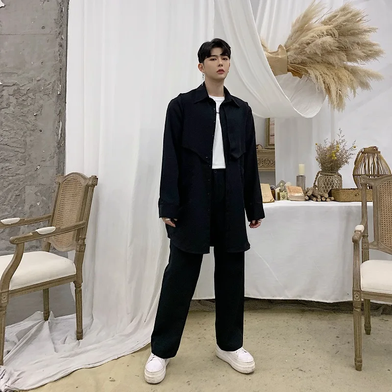 Мужской длинный кардиган белая черная рубашка стильная куртка Мужская Уличная