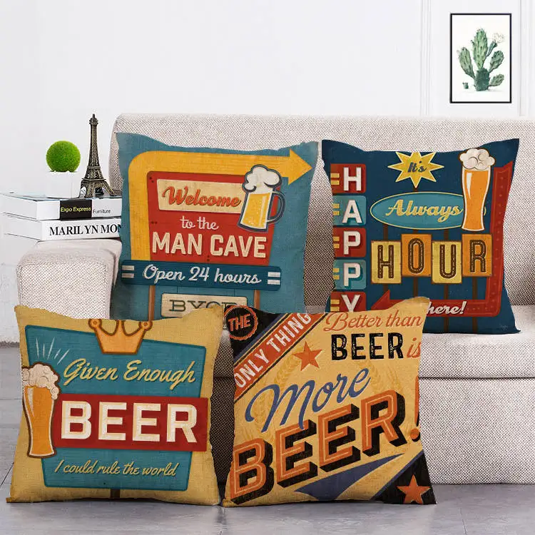 

Beer Open 24 Hours Man Cave Cushions Cover Hotel Linen Ocean Decorative Throw Pillow Cover Case T216