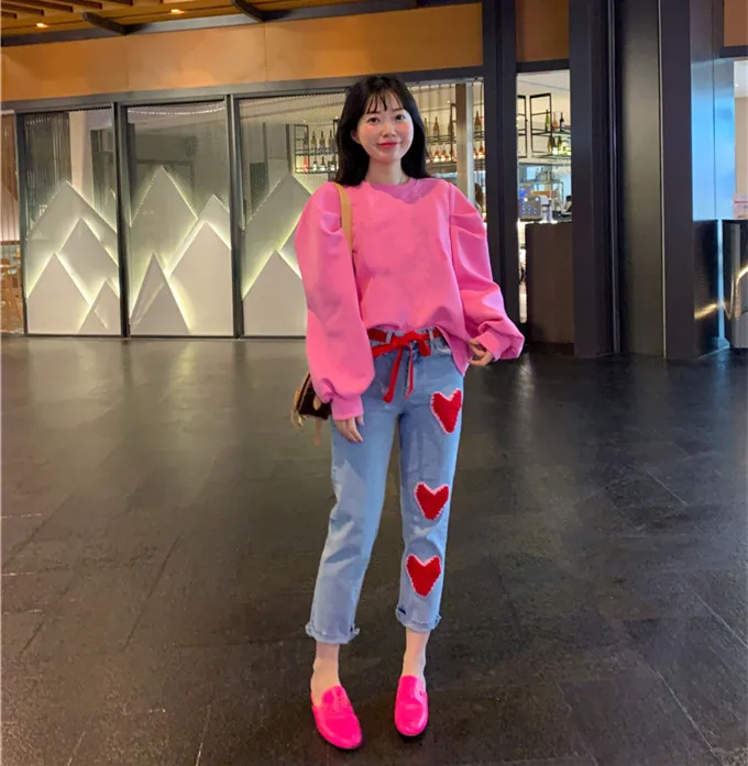 Женские трикотажные Джинсы WHITNEY WANG джинсовые брюки с вышивкой сердца и