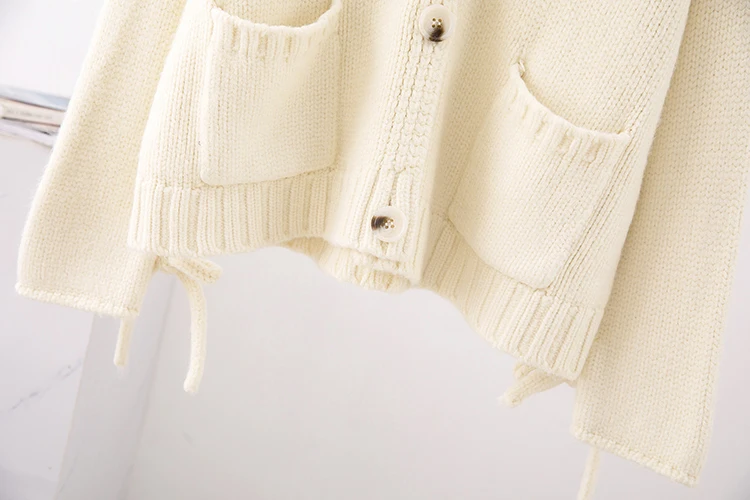 H.SA Women Winter Oversized Sweater Cardigans Big Collar Ruffles Loose Jumpers Green Beige Cardigans Feminino Button Up