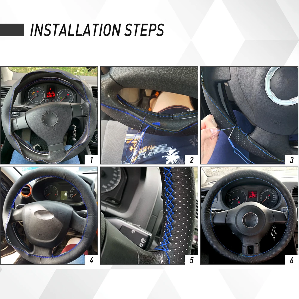 

Universal DIY Braid Steering Wheel Cover 38cm 37cm with Needles Thread Faux Leather Hand Sewing Steering Covers Car Accessories