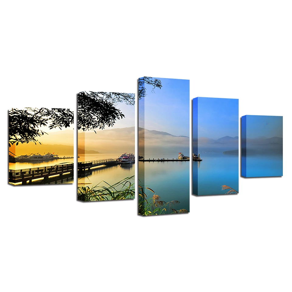 Рамка фото принты Wall Art 5 шт. мост горный Sunrise природный пейзаж живопись холст