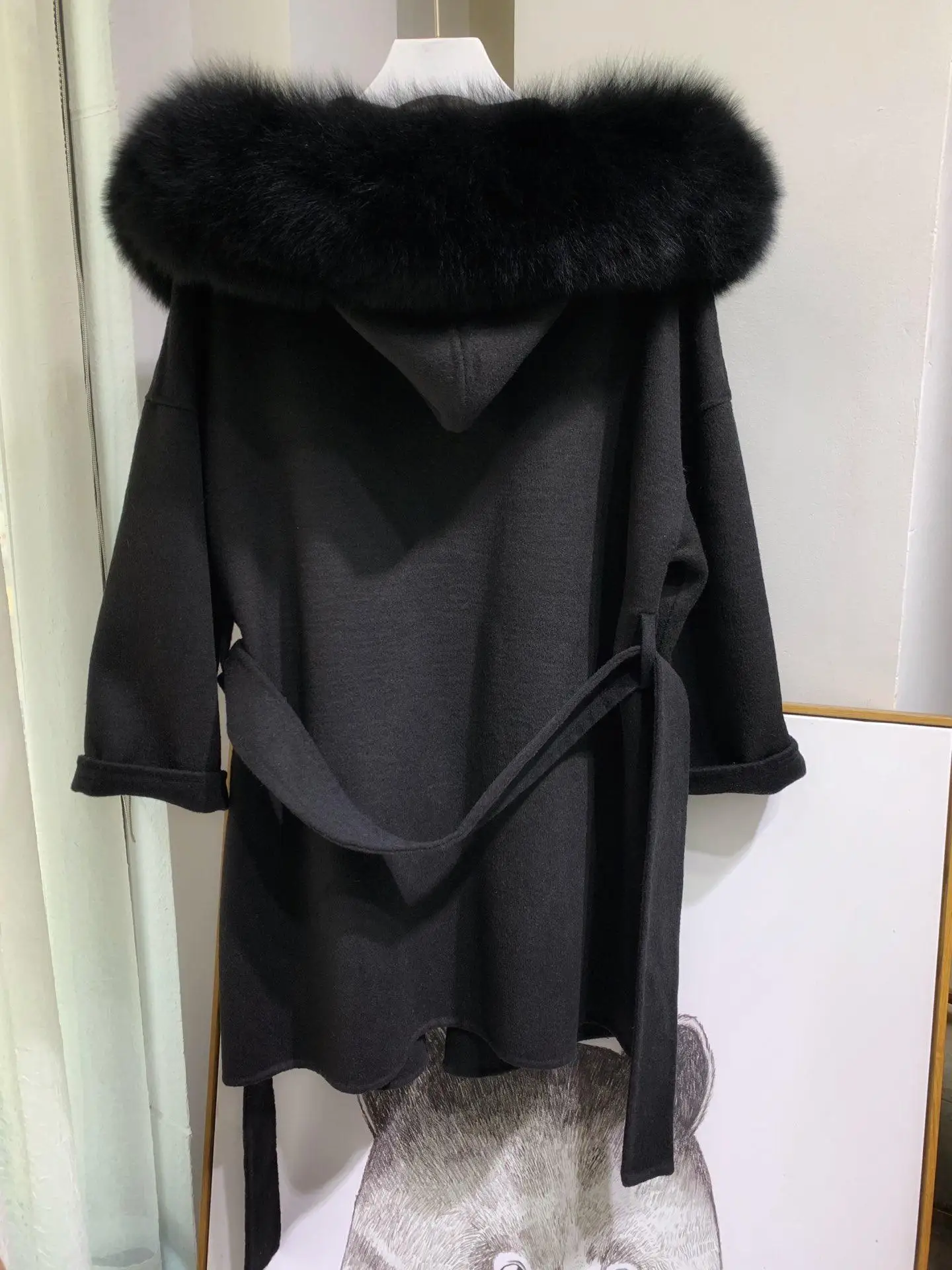 Корейское длинное кашемировое пальто с настоящим бренд Fox Fur Trim Hoodie теплое плотное пальто с большими карманами женская верхняя одежда зимнее пальто