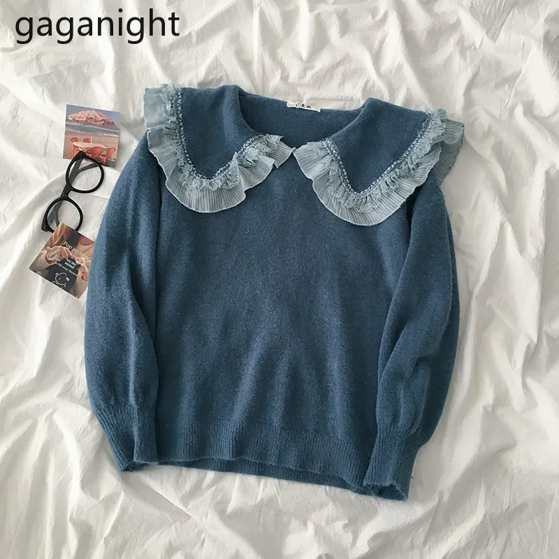 Gaganight Повседневный свободный Женский вязаный свитер кружевной лоскутный Питер