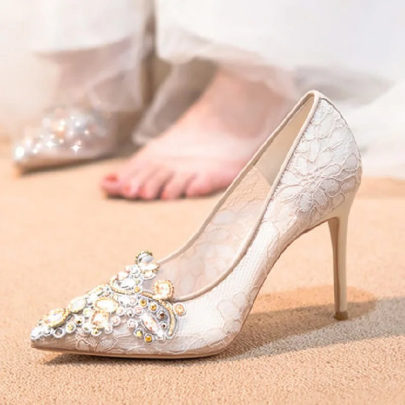 Новинка Весна 2021 свадебные туфли больших размеров стразы из овечьей кожи с