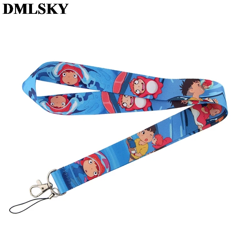 DMLSKY Ponyo на скале шнурок для ключей аниме милые ремешки для ключей значок ID Мобильный телефон Веревка шеи ремешки M3864