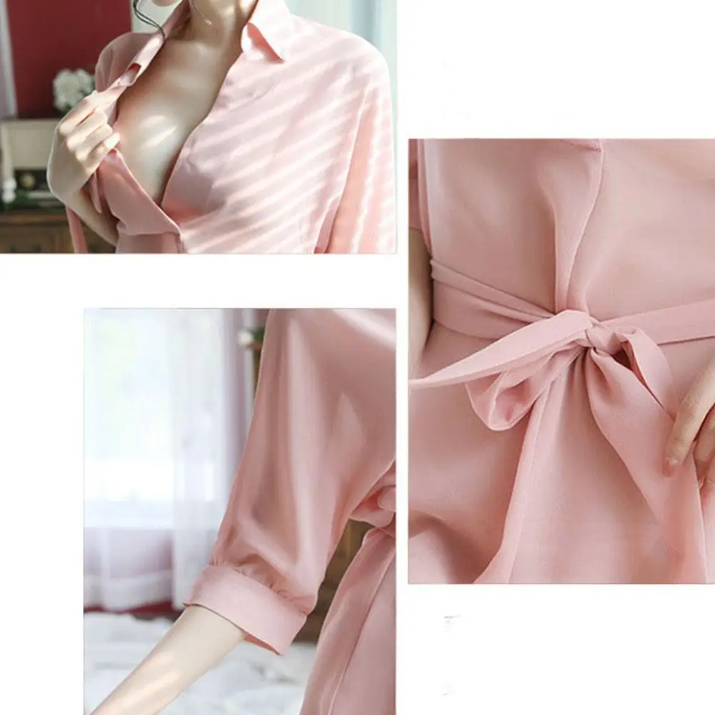 

MISSKY Women Hot Sexy Chiffon Deep V-Neck Middle Sleeve Thin Shirts for Honeymoon Cosplay
