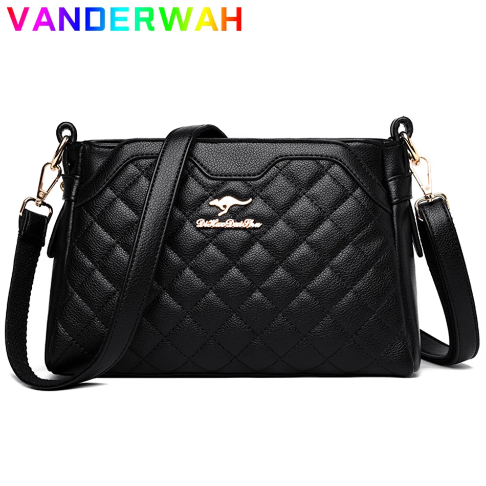 

3 Layers Lozenge Women Shoulder Bag Soft PU Leather Ladies Handbags Joker Leisure Female Crossbody Plaid Bag Women Black Wallet