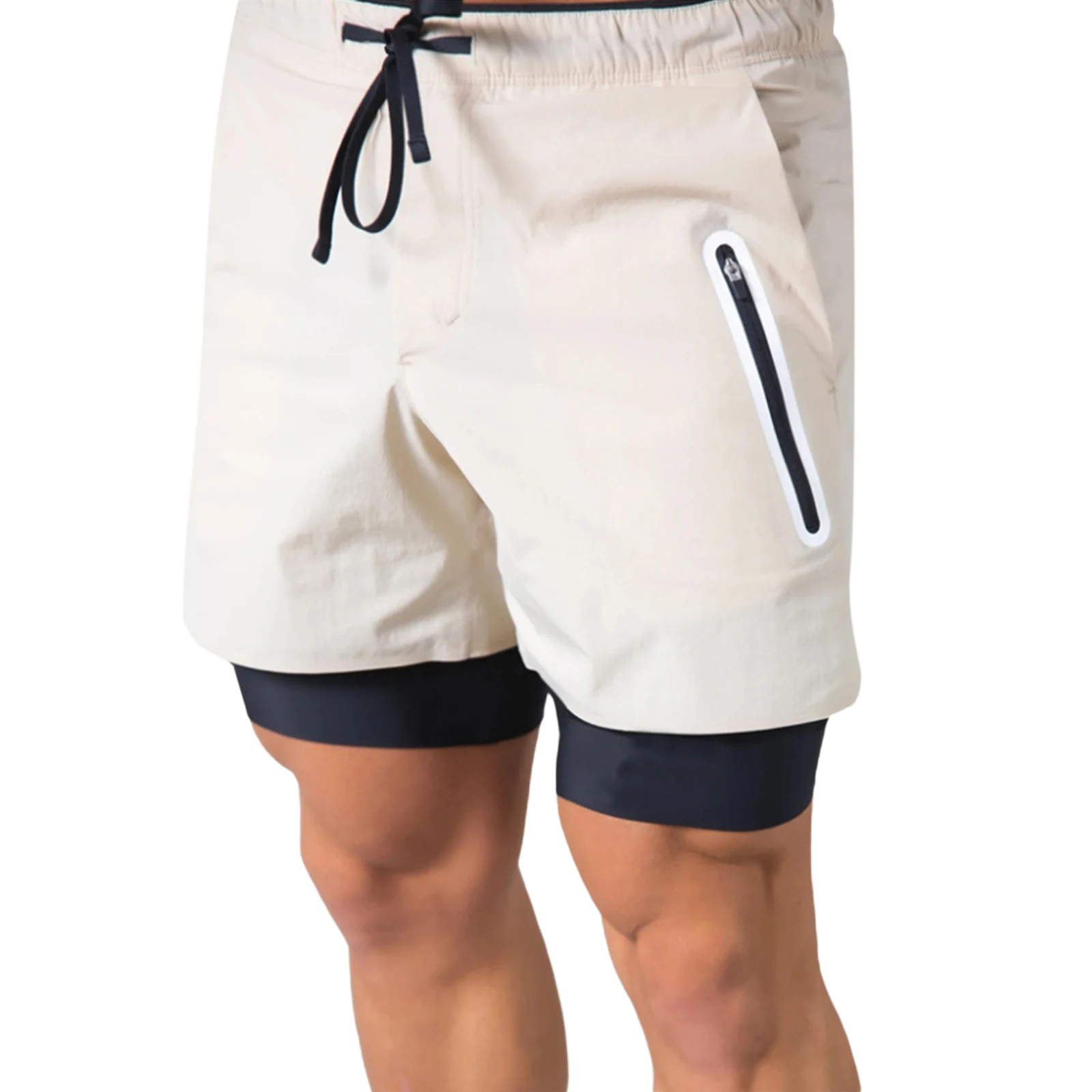 

Мужские спортивные шорты с надписью и несколькими карманами, двухслойные эластичные Короткие штаны на шнуровке для лета