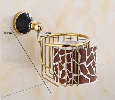 Paper Roll Rack Набор аксессуаров для ванной комнаты, 304 нержавеющая сталь, вешалка для полотенец, угловая полка, держатель для бумаги, вешалка для полотенец, 5 крючков, оборудование для ванной, черный и золотой - Цвет: Paper Roll Rack
