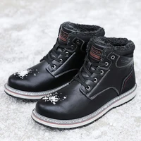 mens winter boots martin ankle snow boots lace up pu falt shoes plush motorcycle boots sewing walking shoes outdoors