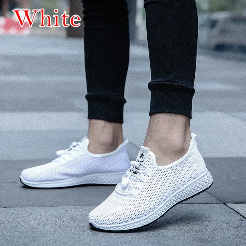 white SHUJIN Новые Осенние Летние кроссовки легкие кроссовки Высокое качество Повседневная обувь Мужская дышащая сетка спортивная обувь - Цвет: white