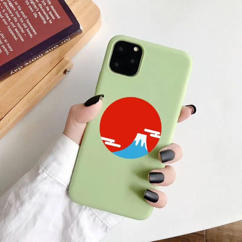 

Fuji Mountain japanese style paingting Phone Case Candy Color for iPhone 6 7 8 11 12 s mini pro X XS XR MAX Plus