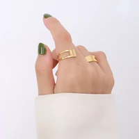 new style gold plated stainless steel waterproof chic design unadjustable opening ring for women girl fashion jewelry gift