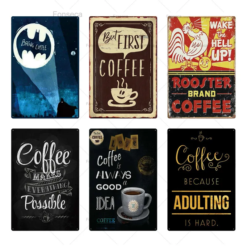 

Posters Wall Decor Coffee Sign Plaque Metal Vintage Retro Bar In For Kitchen Safe