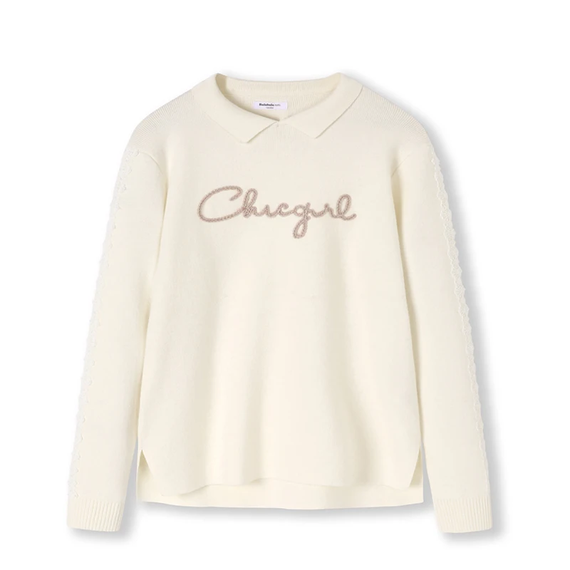 Balabala Girls sweater children's bottoming shirt new spring clothing big children's sweaters fashionable girl - Цвет: Rice white