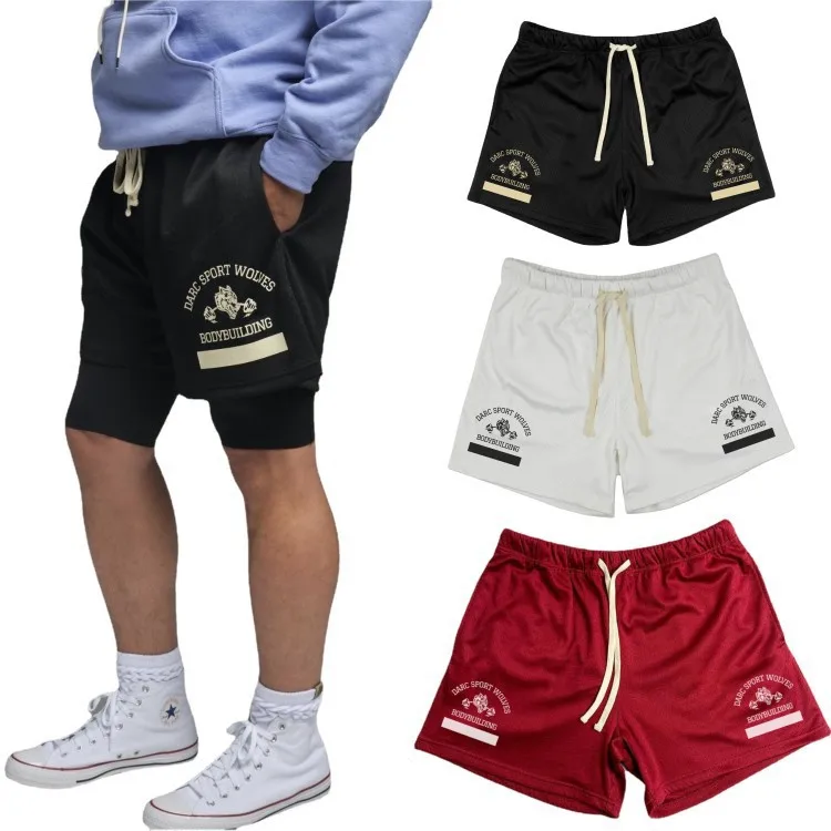 

new Men Fitness Bodybuilding Shorts Man Summer Gyms Sportswear Jogger Beach Mesh Quick Dry Workout Male Breathable Short Pants
