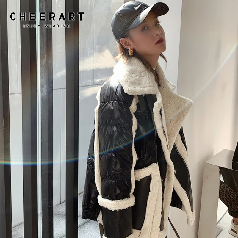 Женская меховая парка CHEERART теплая куртка пуховик из искусственного меха