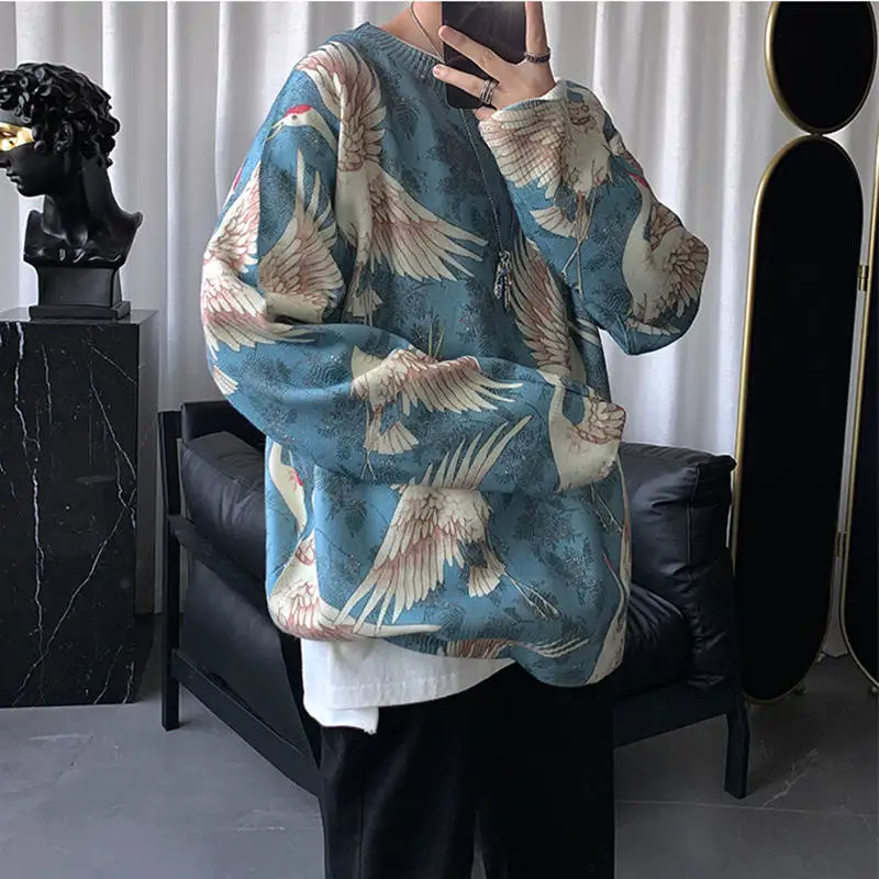 

Vogue Graffiti Knitted Pullover Jumper Sweaters Streetwear Hip Hop Casual Long Sleeve O-neck Knitwear Sweater Men Spring Tops