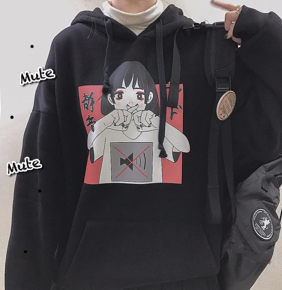 Аниме принт толстовка женская Kawaii Толстовка Harajuku одежда пуловер с капюшоном корейского размера плюс тонкая Повседневная Уличная одежда Топ V562