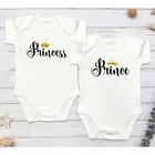 Комбинезон детский с коротким рукавом, принц принцесса, для мальчиков и девочек, детские боди из хлопка