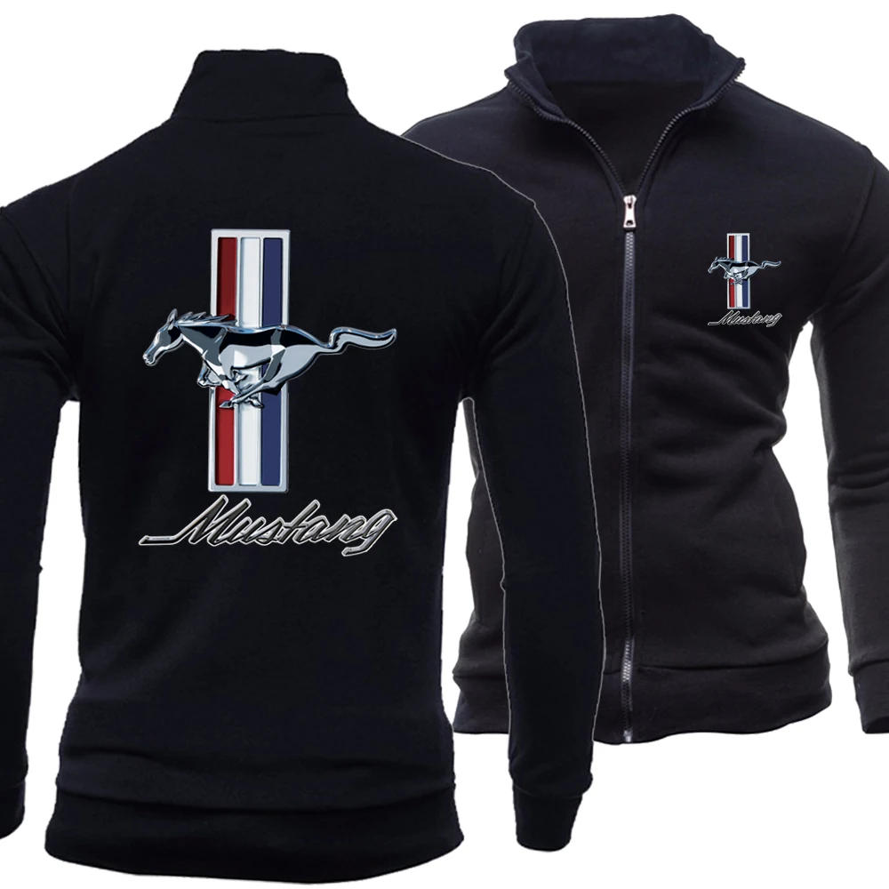 

New Fashion Spring Autumn Men Jacket Mustang Logo No Cap Sweatshirt Fleece Cotton Zipper Harajuku Clothing