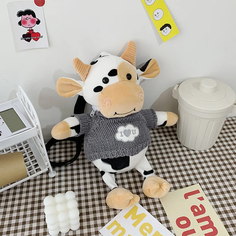 

Cartoon sweater calf plush bag female new cute bag Girl personality doll student shoulder messenger bag