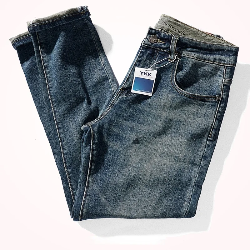 2021 New Slim Fit Skinny Stretch Men 's Jeans Cloth Stone Washed Brushed White Cat Beard Distressed Casual Trousers