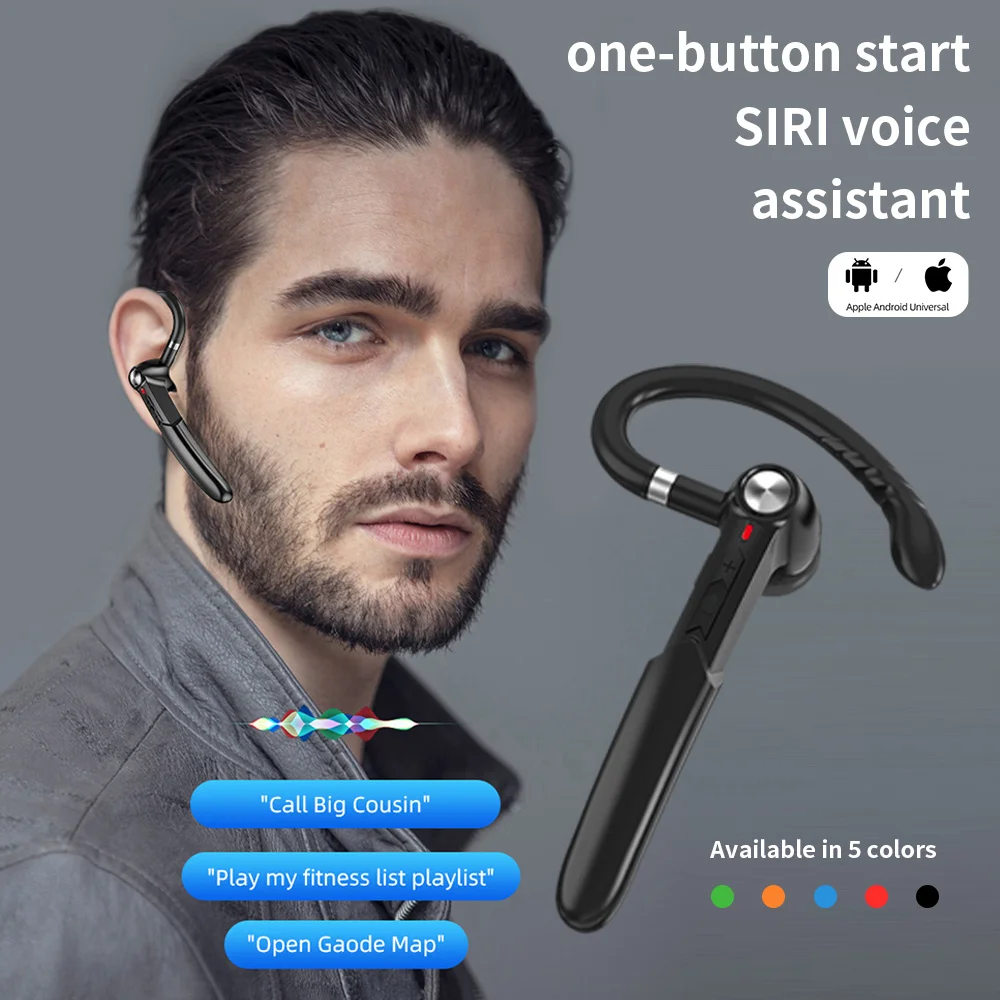 

Bluetooth 5.0 Earphones Ear-Hook Touch Control Single-Ear Business Headset Sports Noise Reduction Stereo Earbuds Headphone