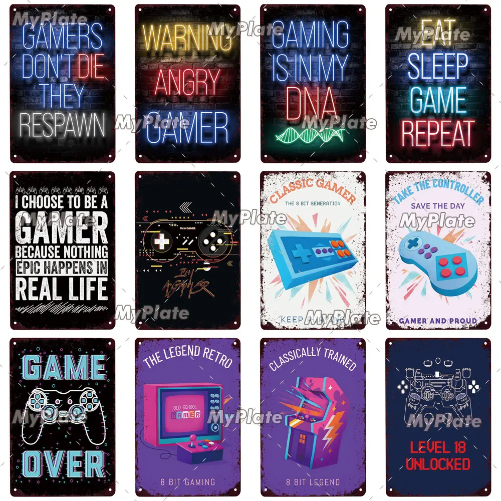 Металлическая вывеска GAME ON Metal Sign винтажная Жестяная Табличка для геймеровской