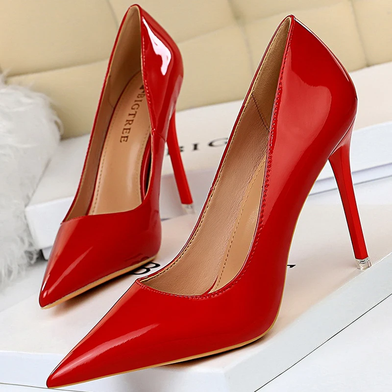 

BIGTREE Shoes Patent Leather Shoes Woman Pumps High Heels Stiletto Heels 10.5 Cm Red Wedding Shoes Bridal Shoes Women Heels 2021
