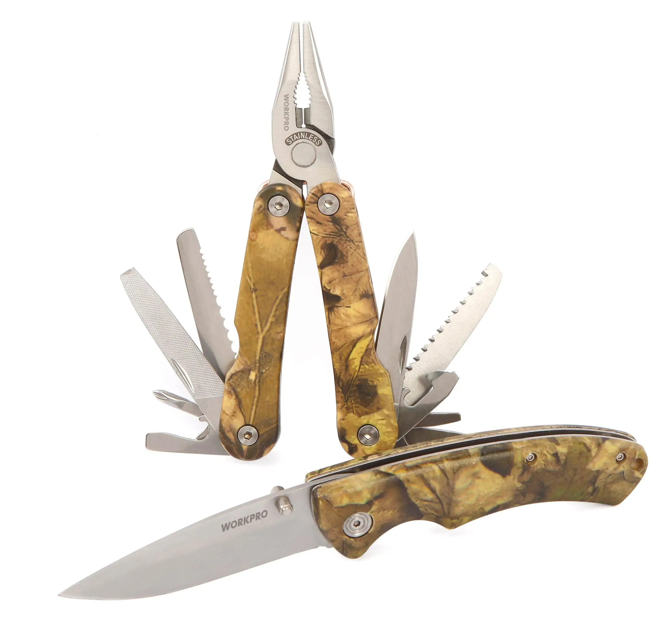 Camo WORKPRO 3 шт. набор инструментов для выживания многофункциональные плоскогубцы многофункциональный нож тактический нож кемпинг Мультитулы - Цвет: Camo