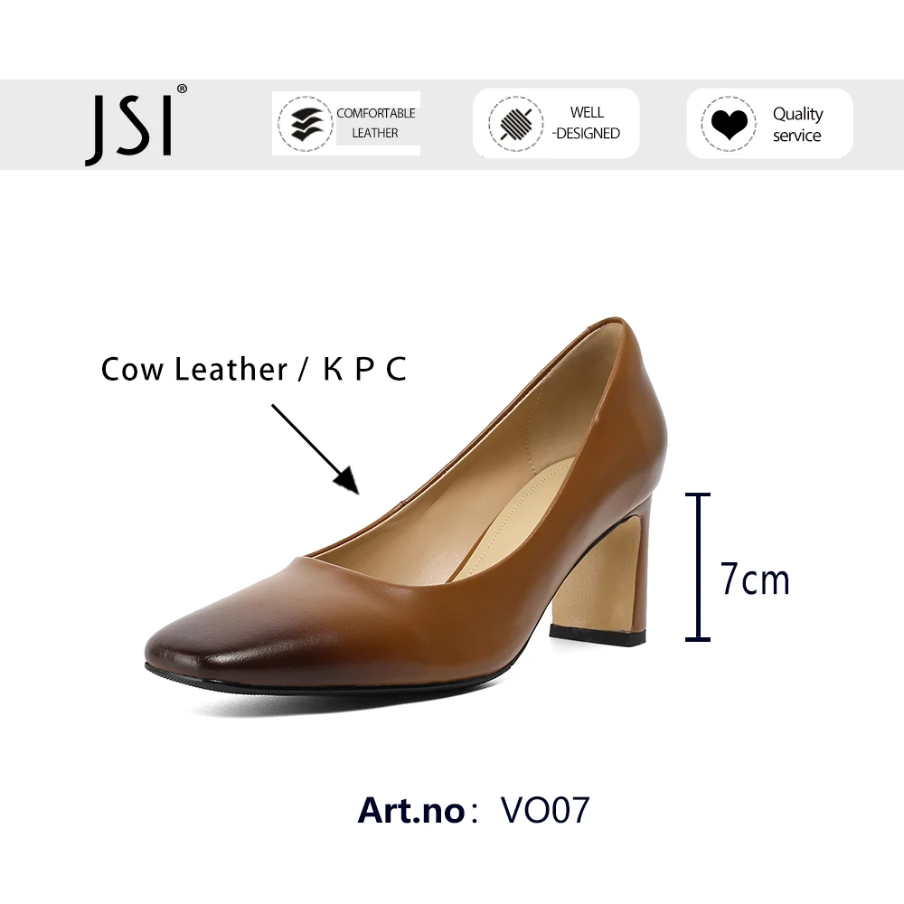 

JSI Pumps Woman Spring Genuine Leather Shallow Square Toe High Square Heel Classic Style Mature Lady Dress Shoes VO07