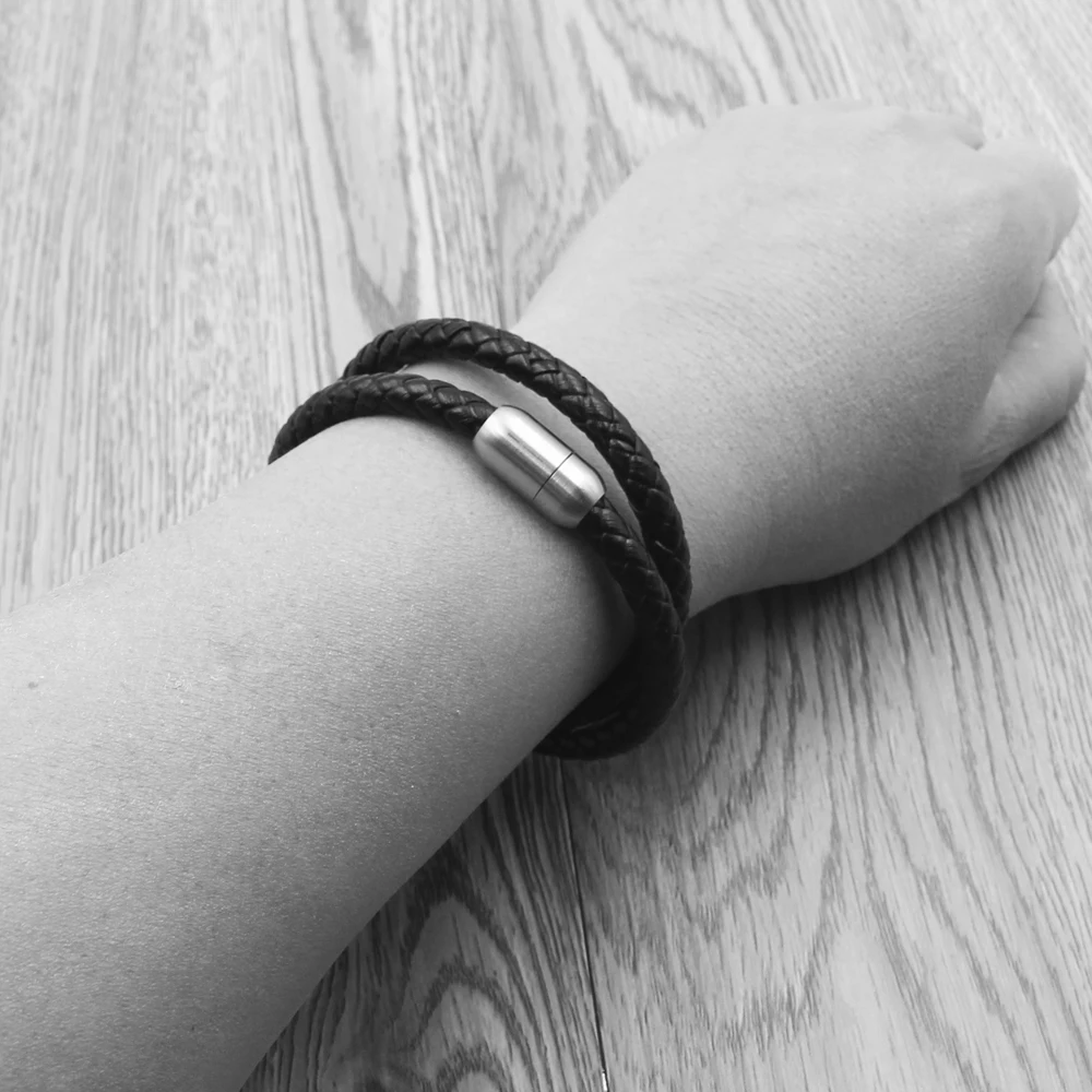 Браслет FIREBROS из натуральной кожи с двухслойной оплеткой Серебристый браслет