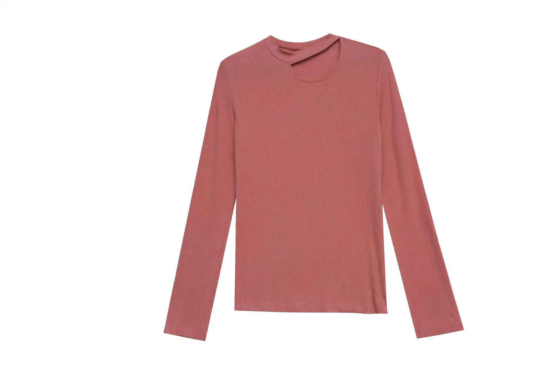 

Autumn 2021 new foreign air sexy hollow hanging neck top trim bottom shirt long-sleeved t-shirt (thread)