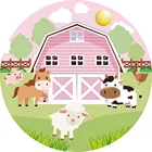 Фон для фотосъемки с изображением розовых фермерских животных, круглых домов, круглых баннеров