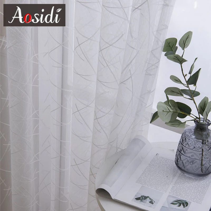 Новый геометрия белый Вышивка Тюль Шторы для гостиной мода тюль на окна