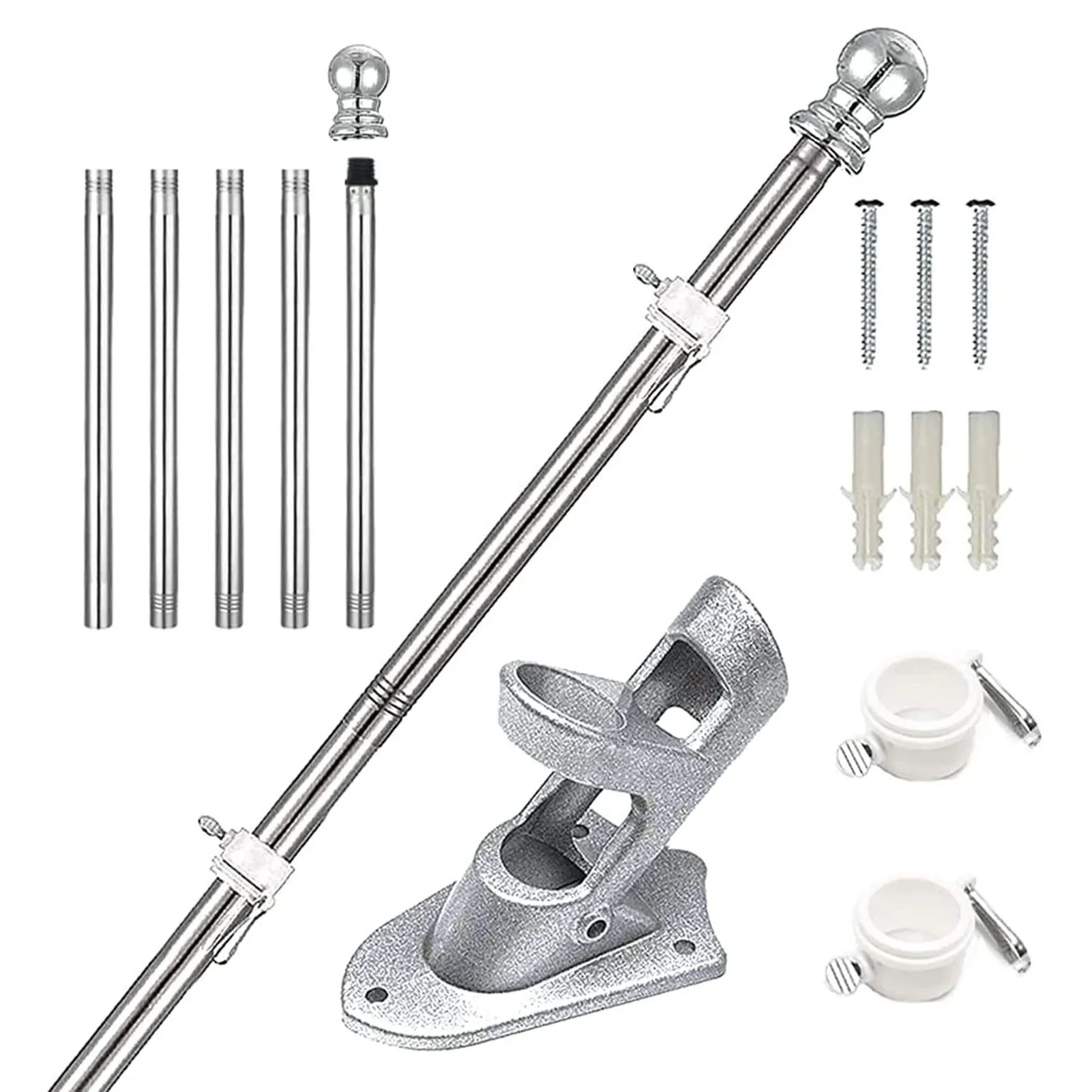 

5 Sections 6ft Flagpole Kit Stainless Steel Bracket Easy To Install Disassemble Flagpole Holder Clean