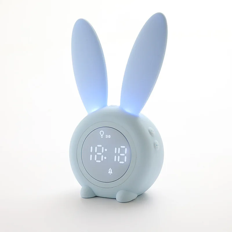 

Blue Pink LED Digital Alarm Clock Electronic LED Display Sound Control Cute Rabbit Night Lamp Desk Clock For Home Decoration