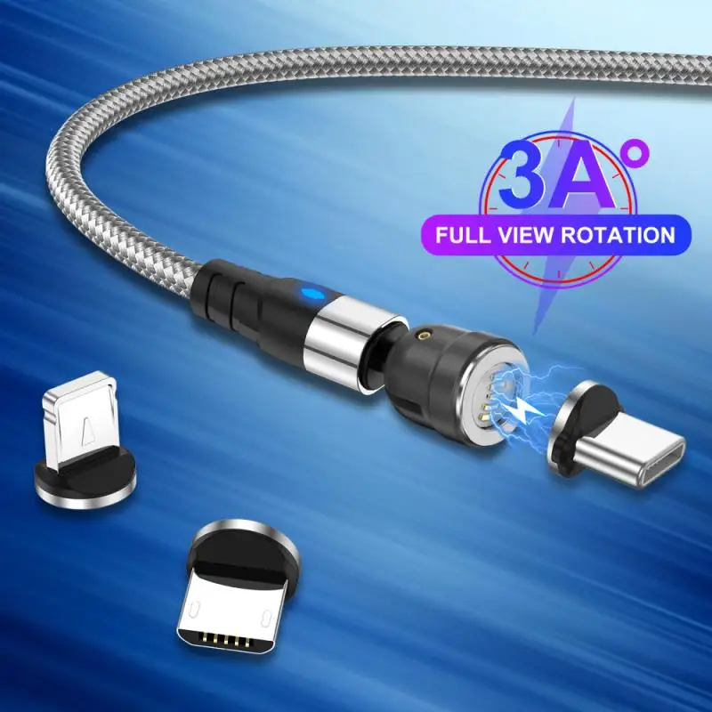 

2M 540 Degree Rotating Magnetic Charging Cable USB 3A Fast Charging For Micro USB Type-C IOS Interface Phone Charger Data Cable