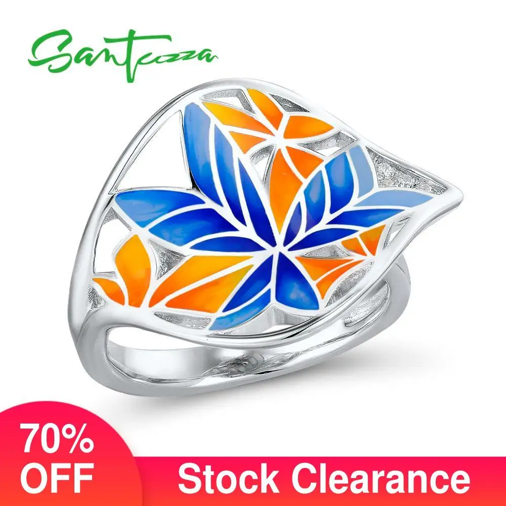 

Santuzza Silver Rings for Women Colorful Transparency HANDMADE Enamel Leaf Ring 925 Sterling Silver Woman Party Fashion Jewelry