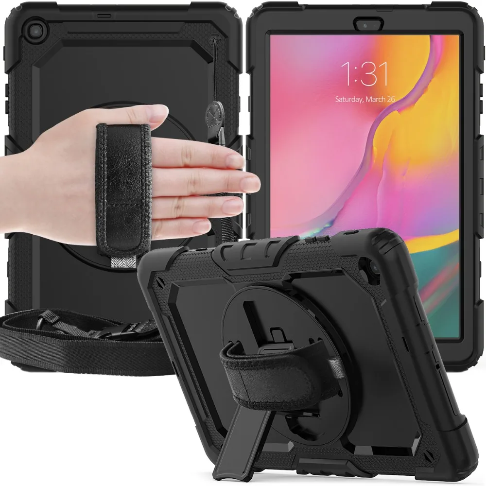 360 Вращающийся чехол для Samsung Galaxy Tab A 10,1 T510 T515 SM-T510 SM-515 чехол для планшета с ремешком на плечо+ ручка+ пленка