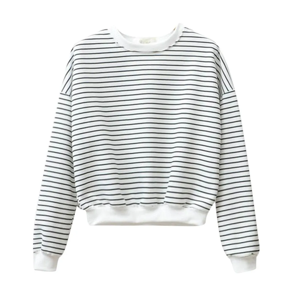 SAGACE женская футболка с длинным рукавом и круглым вырезом полосатый топ принтом