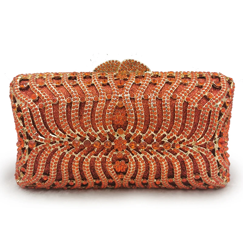 

New Design Orange Color Rhinestone Diamond Bags For Women 2021 Shoulder Party Prom Purse For Fashion Wedding Crystal Clutches