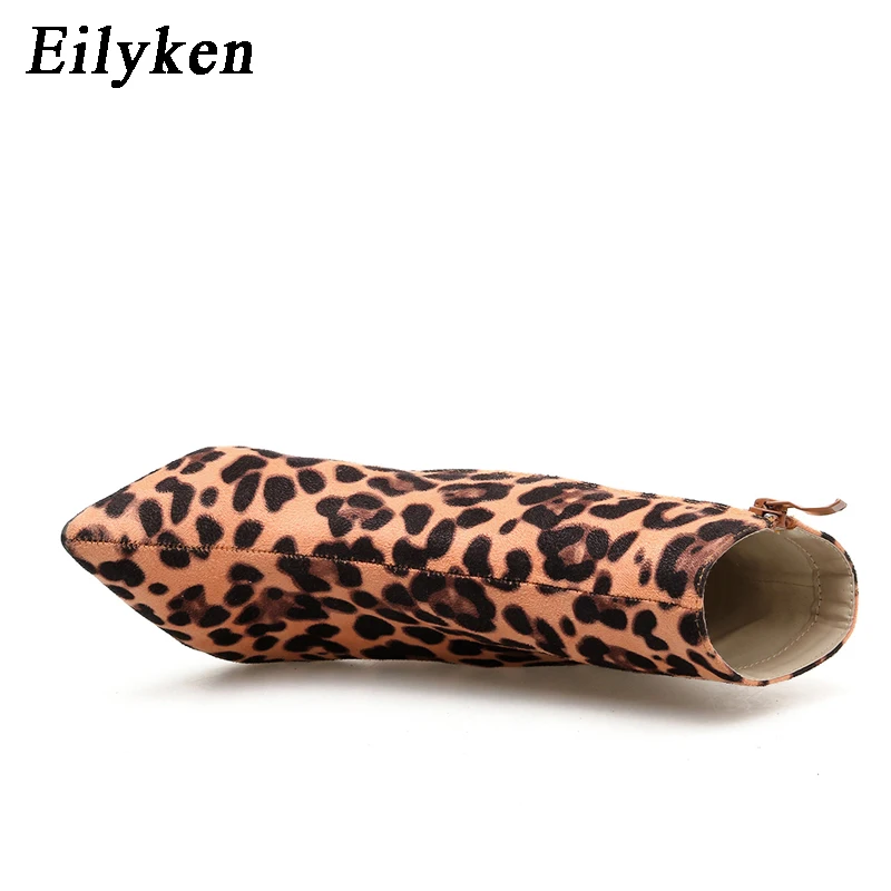 Eilyken/ г. Новые женские ботильоны на молнии Новые Демисезонные ботинки на высоком каблуке с леопардовым принтом женские повседневные полусапожки Размеры 35-42